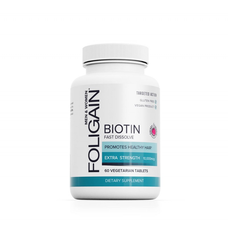 Foligain Biotina Regenerare Par 10,000mcg cu dizolvare rapida (aroma de cireșe) - 60 Tablete