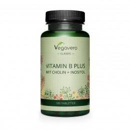 Vegavero Vitamina B + Colina 180 Tablete – Memorie & Energie Vitamina B12 (Metilcobalamina și Adenosilcobalamina), Acid Folic (5