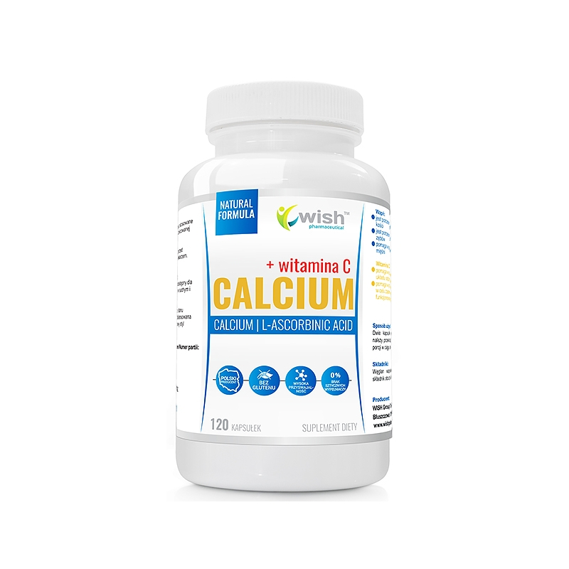 Wish Pharmaceutical, Calcium + Vitamin C - 120 Capsule BENEFICII Supliment Calciu 800 mg + Vitamina C 200 mg: mentine oasele san