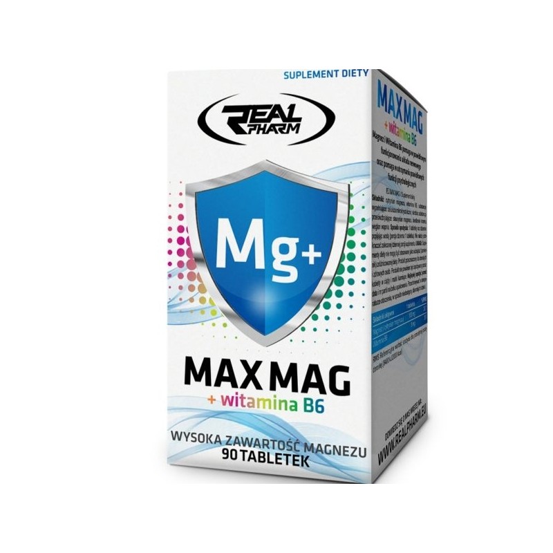 Real Pharm, Max Mag + B6 - 90 tablete BENEFICII: AJUTOR pentru functii de baza ale corpului: tensiune arteriala, echilibrul hidr