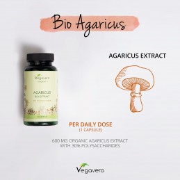 Vegavero Organic Agaricus 600 mg, 60 Capsule BENEFICII AGARICUS: sustinerea sistemului imunitar, mentinerea sanatatii aparatului