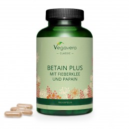 Vegavero Betain Plus 500 mg, 180 Capsule BENEFICII BETAINA PLUS: sprijina sistemul digestiv, detine proprietati antiinflamatorii
