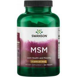 Swanson MSM 1500 mg – 120 Tablete – Articulatii si Mobilitate BENEFICII MSM: Reduce inflamatia articulara, Permite muschilor si 