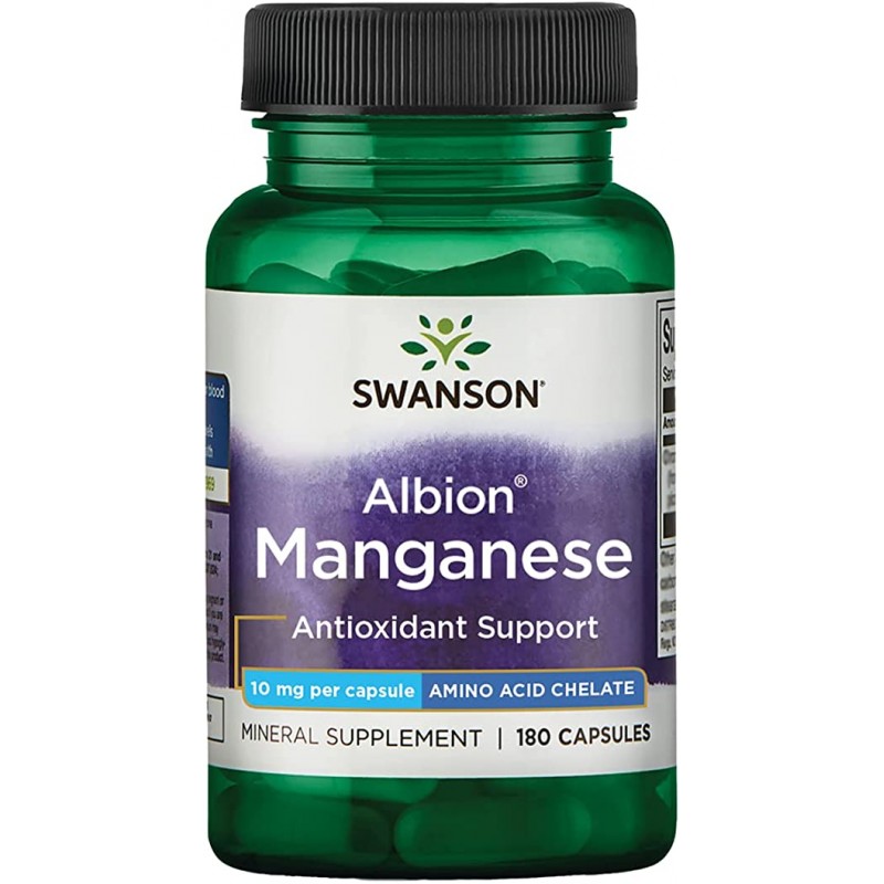 Mangan chelat 10 mg 180 Capsule, Swanson Beneficii Mangan: ajuta la formarea oaselor prin diverse mecanisme, joaca un rol in pro