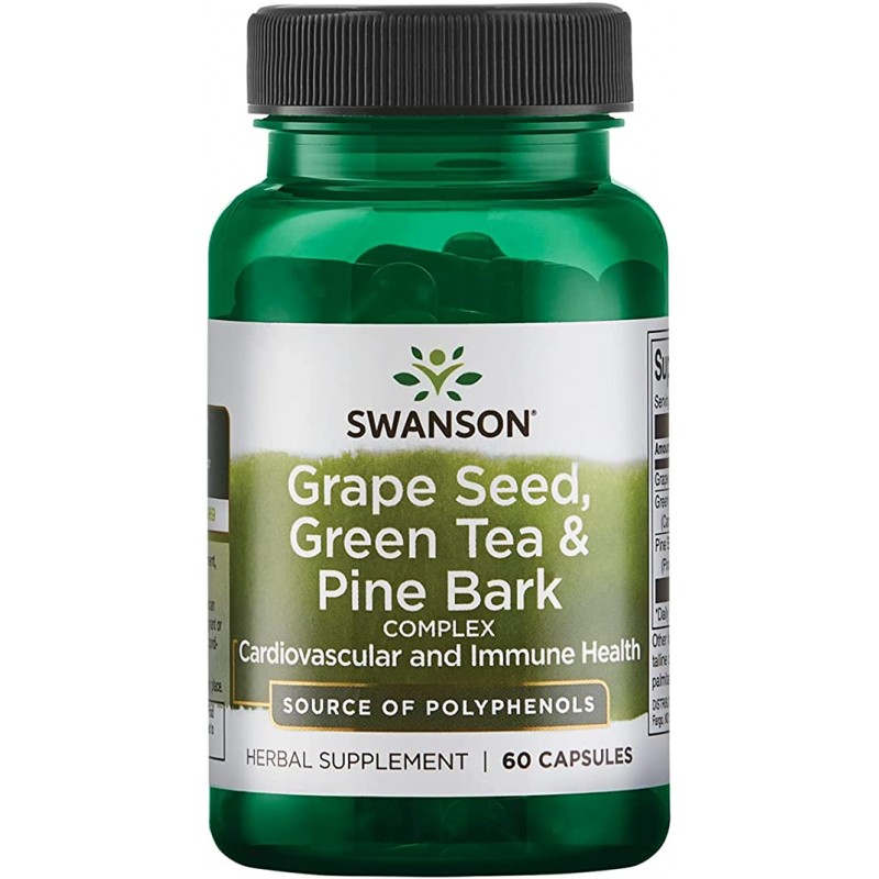 Swanson Grape Seed + Green Tea + Pine Bark – 60 Capsule – Circulatie si Antioxidant BENEFICII Grape Seed: sprijin antioxidant pe