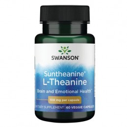 Swanson Suntheanine L-Theanine 100 mg – 60 Capsule – Relaxare si Focus Fara Somnolenta BENEFICII L-TEANINA: induce relaxarea far