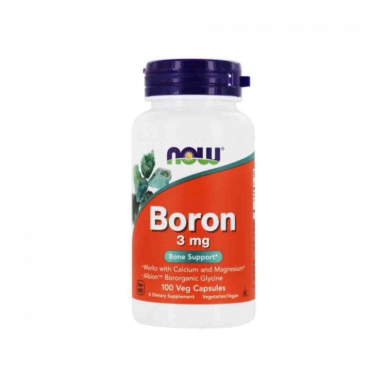 Now Foods Boron 3mg - 100 capsule Beneficii bor (boron): accelereaza ameliorarea ranilor, imbunatateste sanatatea gingiilor si a