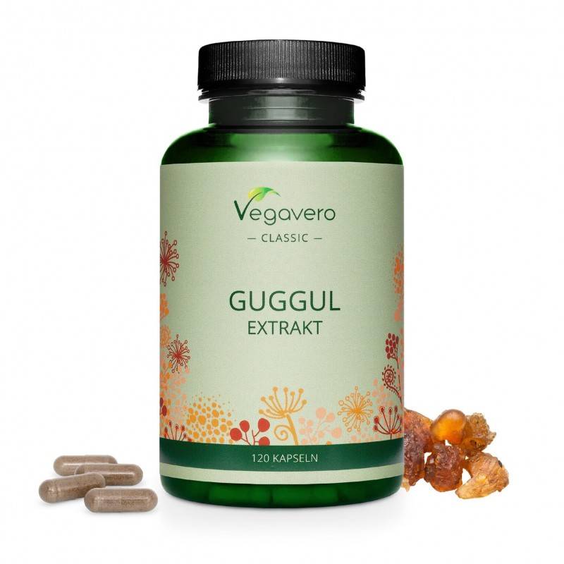 Vegavero Guggul Extract 520 mg, 120 Capsule BENEFICII GUGGUL: folosit de mii de ani in cultura ayurvedica pentru a ameliora prob