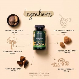 Vegavero Mushroom Mix, 120 Capsule (Mix de ciuperci) Ciupercile medicinale sunt cunoscute pentru densitatea remarcabila de nutri