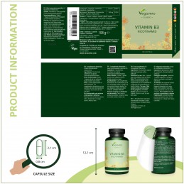 Vegavero Vitamina B3 500 mg 180 Capsule – Metabolism Activ Nicotinamida este o forma de vitamina B3. Aceasta sustine bunastarea 