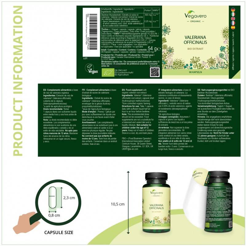 Vegavero Organic Valerian Root Extract, 90 Capsule (Extract din radacina de valeriana) - 1 | YEO