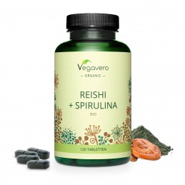 Vegavero Organic Reishi & Spirulina, 120 Tablete Spirulina are un continut de proteine de ~ 60% si, prin urmare, o cantitate con