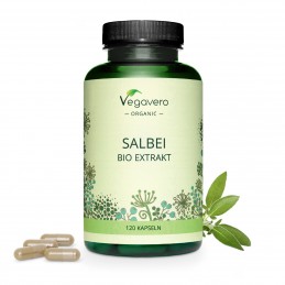 Vegavero Organic Sage Extract 500 mg, 120 Capsule (Salvie) BENEFICII: Salvia este o planta puternica. Frunzele sunt o sursa exce