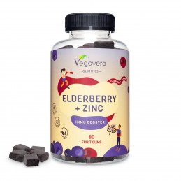 Supliment alimentar Black Elderberry + Zinc Gummies, 80 gume, Vegavero BENEFICII- Vegan, Gust natural de fructe, Cu zinc și fruc