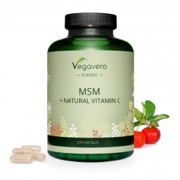 Supliment alimentar MSM + Vitamin C, 270 Capsule, Vegavero BENEFICII MSM, VITAMINA C- contribuie la funcționarea normală a siste