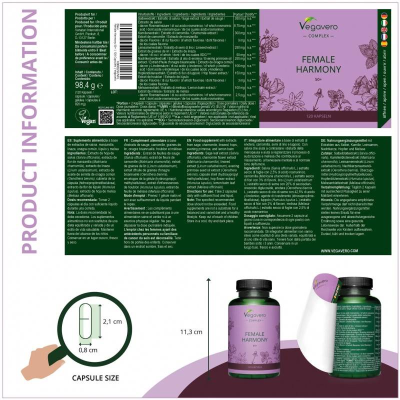 Vegavero Female Harmony 50+ Complex, 120 Capsule (pentru menopauza) - 1 | YEO