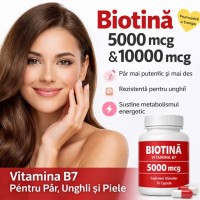 Biotină Păr și Unghii 5000 mcg & 10000 mcg – Vitamina B7 Supliment | KrillOil.ro