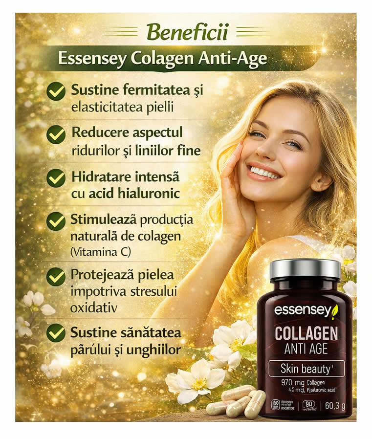 Essensey Colagen Anti-Age + Acid Hialuronic + Vitamina C 90 capsule Piele Ferma