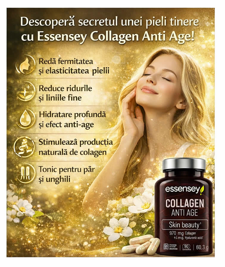 Beneficii Essensey Colagen Anti-Age + Acid Hialuronic + Vitamina C 90 capsule Piele Ferma