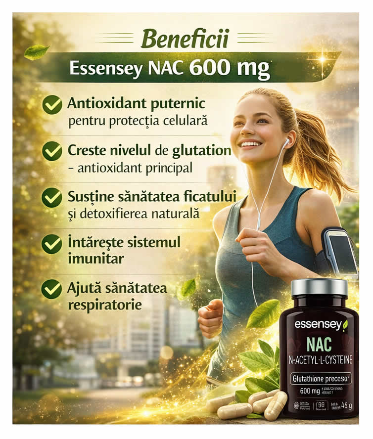 Beneficii Essensey NAC N-Acetyl L-Cysteine 600 mg 90 capsule