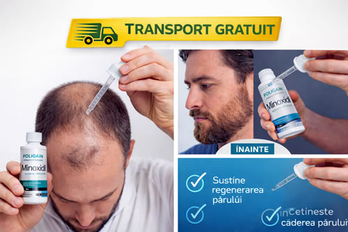 Foligain Minoxidil 5% Solutie – Cresterea parului la barbati, alcool scazut, pachet 3 luni
