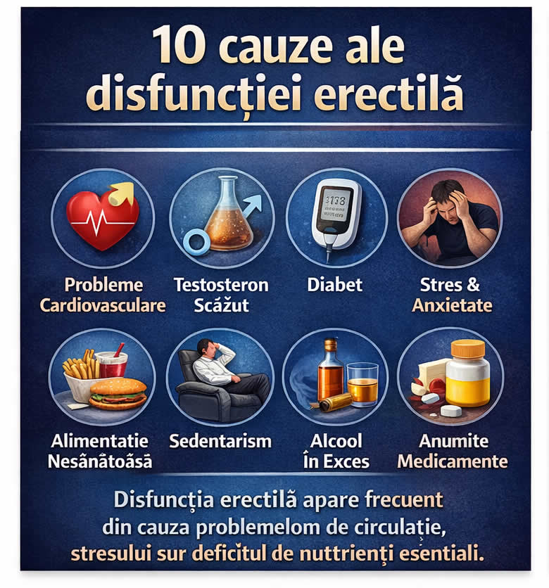10 cauze ale disfuncției erectile probleme cardiovasculare testosteron scăzut diabet stres