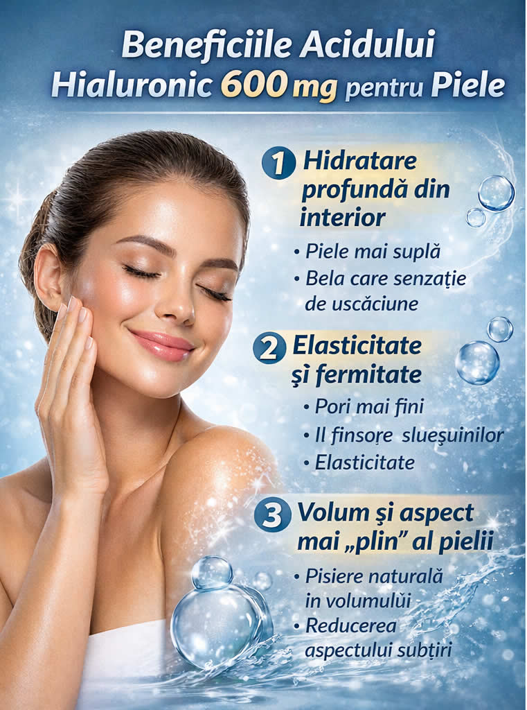 Acid Hialuronic 600 mg beneficii – doză mare pentru piele și articulații (Ghid complet 2026)