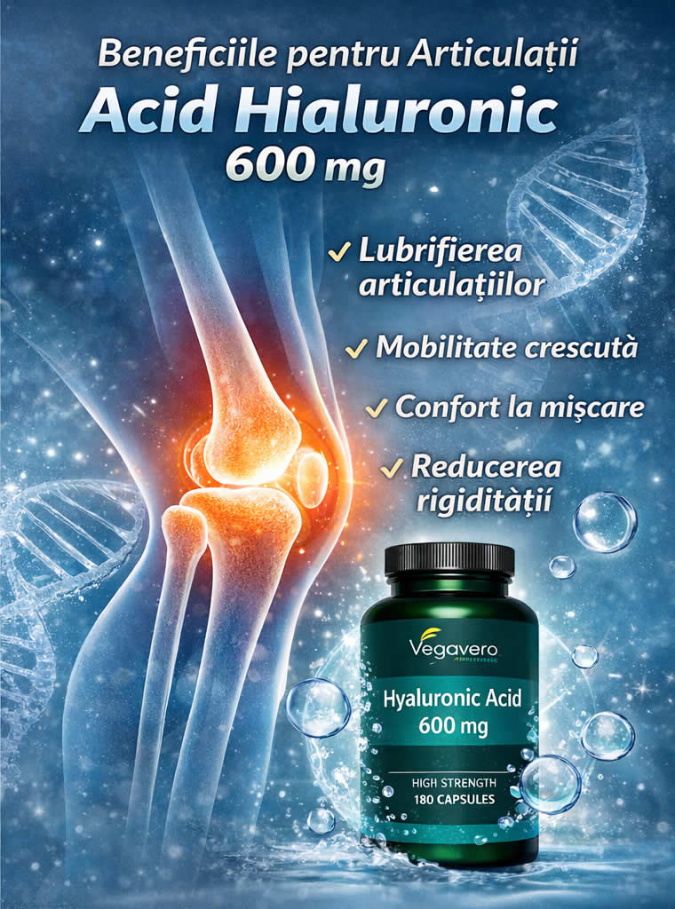Acid Hialuronic 600 mg beneficii – doză mare pentru piele hidratată și articulații flexibile