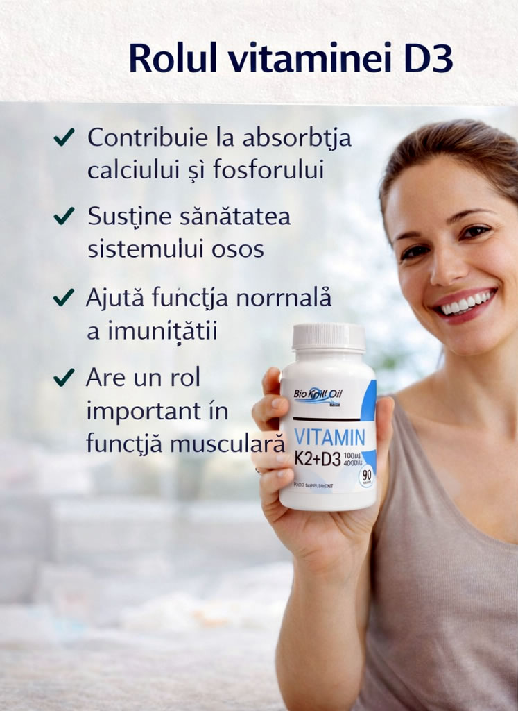Vitamina D3 4000 UI cu K2 BioKrillOil – supliment alimentar
