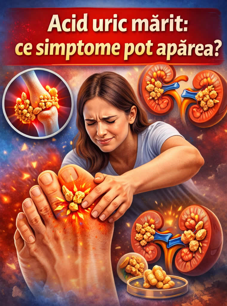 Imagine despre simptomele acidului uric mărit, gută, durere la degetul mare de la picior și legătura cu rinichii