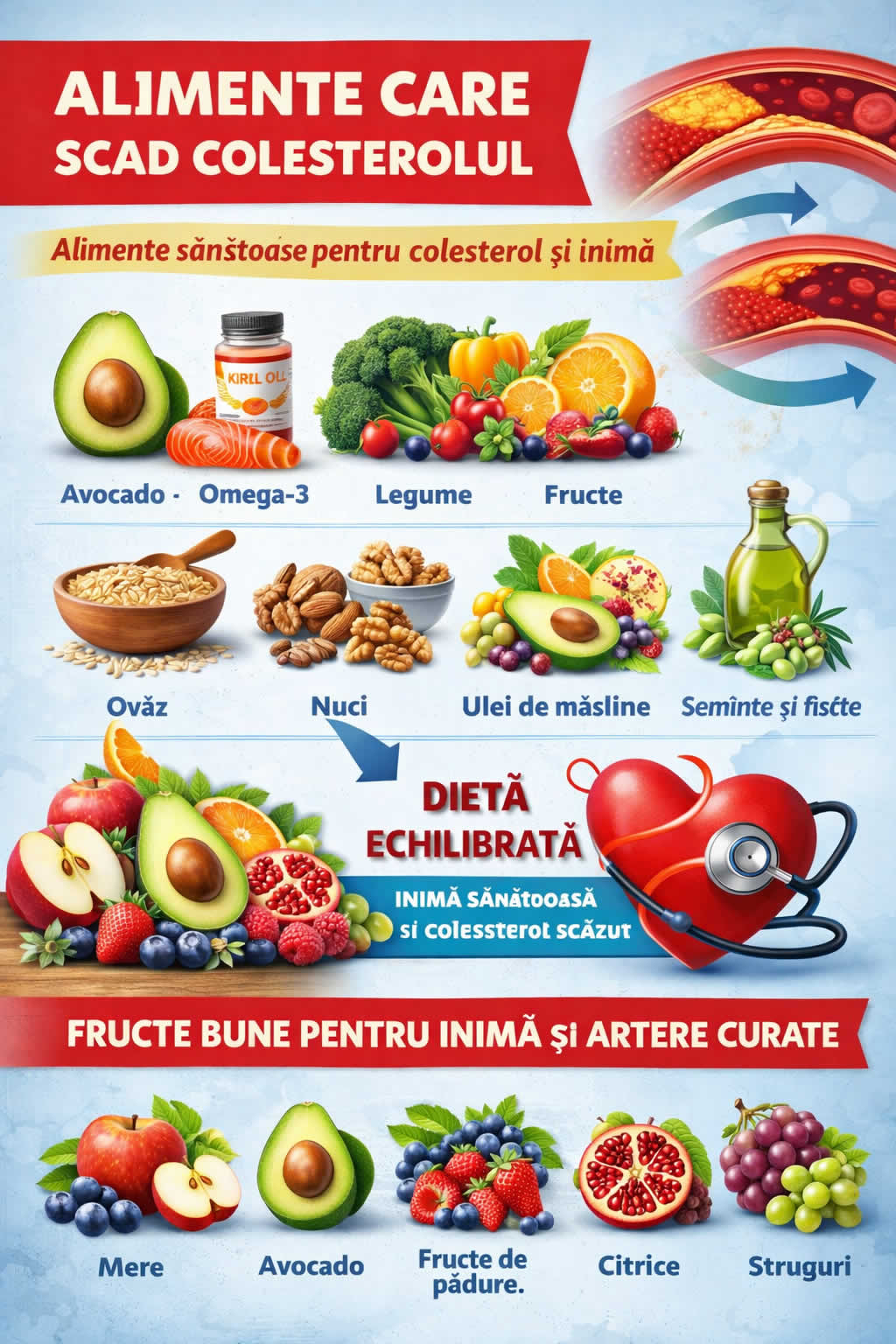 Alimente și fructe care scad colesterolul LDL – ovăz, avocado, nuci, citrice și fructe de pădure pentru sănătatea inimii