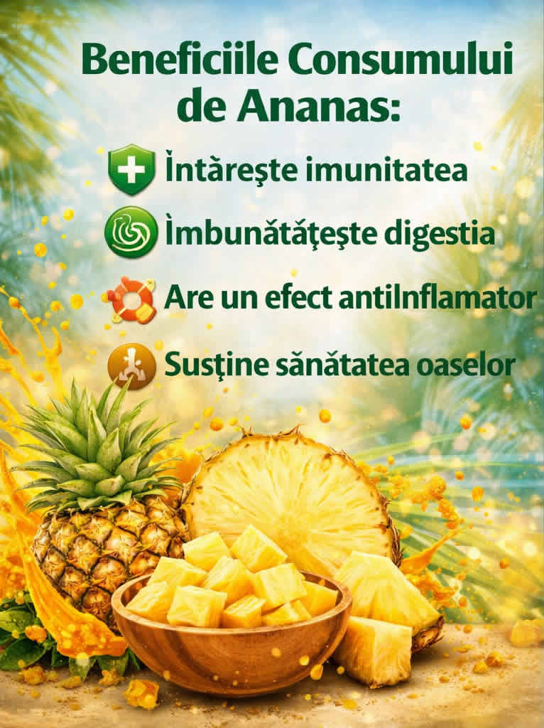 Beneficiile consumului de ananas pentru imunitate, digestie, efect antiinflamator și sănătatea oaselor