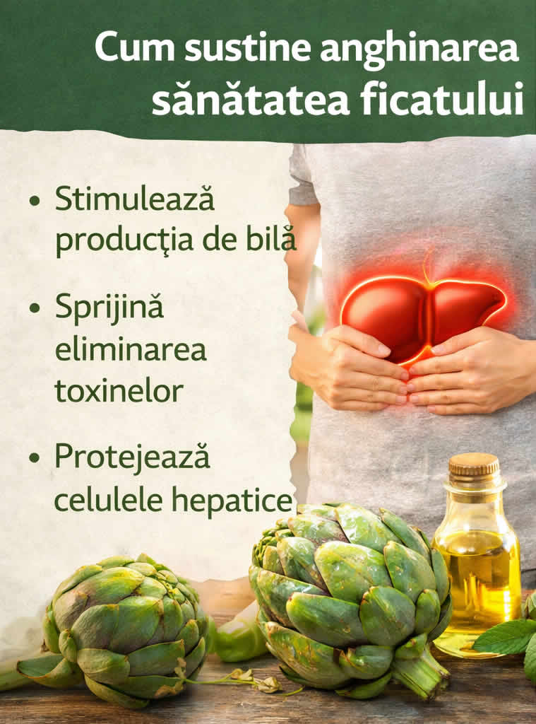 Femeie cu disconfort digestiv și ficat sensibil, alături de anghinare proaspătă, imagine despre beneficiile anghinarei pentru digestie și ficat