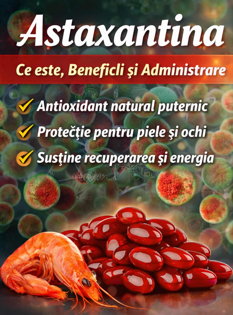 Astaxantina antioxidant natural cu beneficii pentru piele ochi energie si protectie celulara