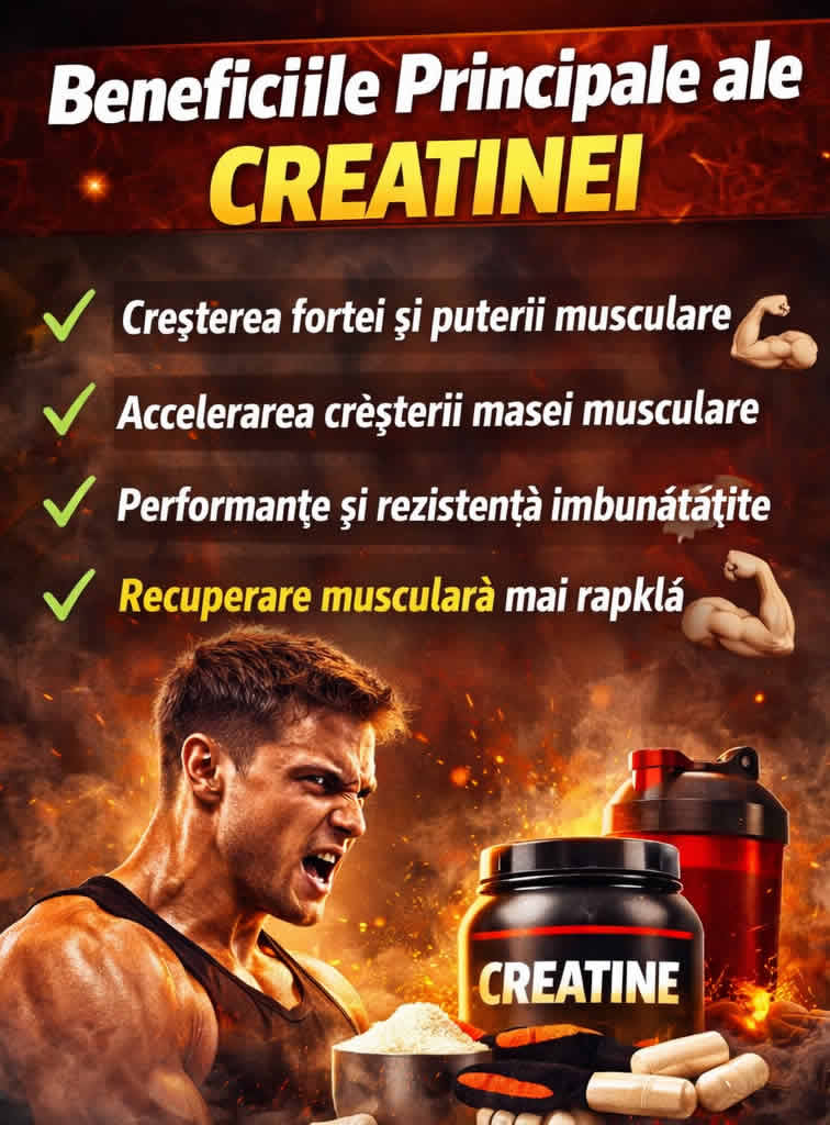 Beneficiile creatinei pentru forță, masă musculară, performanță și recuperare