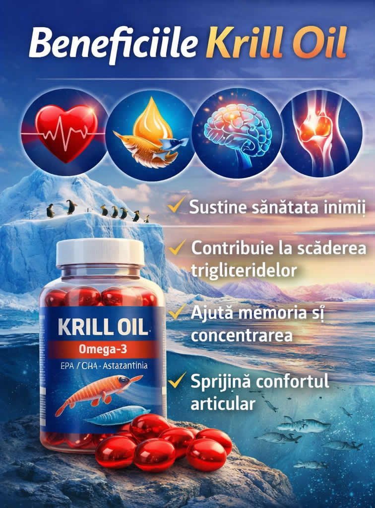 Beneficiile Krill Oil pentru inimă, trigliceride, memorie și confort articular