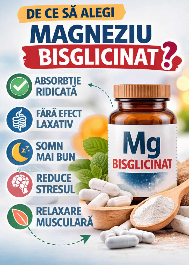 Beneficiile magneziului bisglicinat absorbție ridicată somn stres crampe musculare