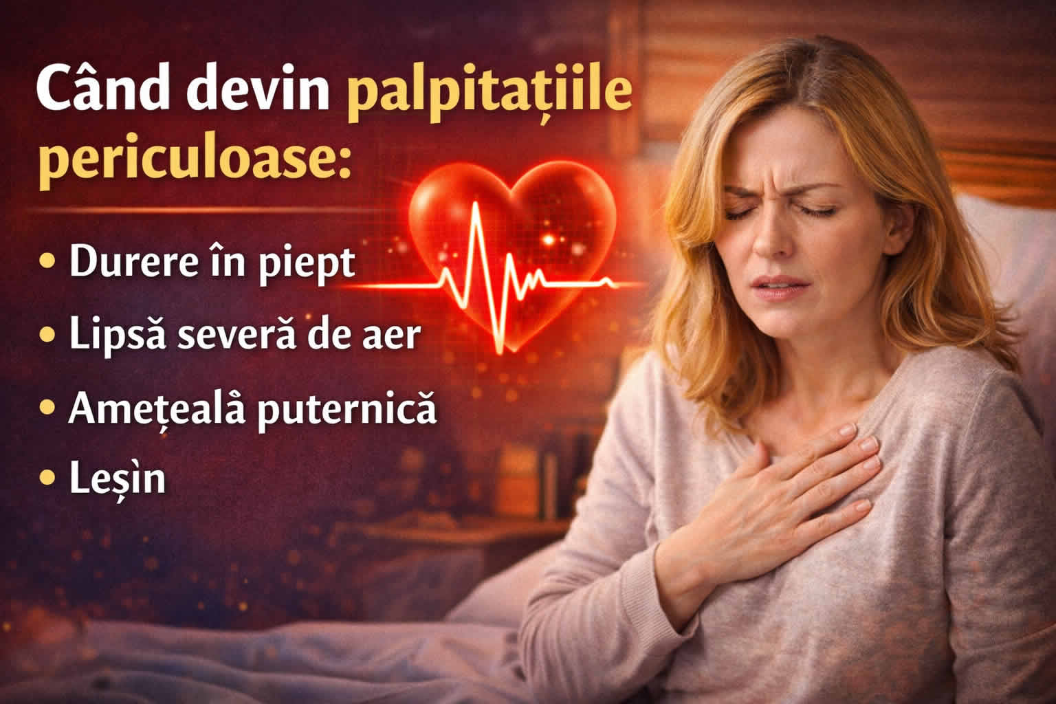 Când devin palpitațiile periculoase – semne de alarmă precum durerea în piept, lipsa de aer, amețeala puternică și leșinul