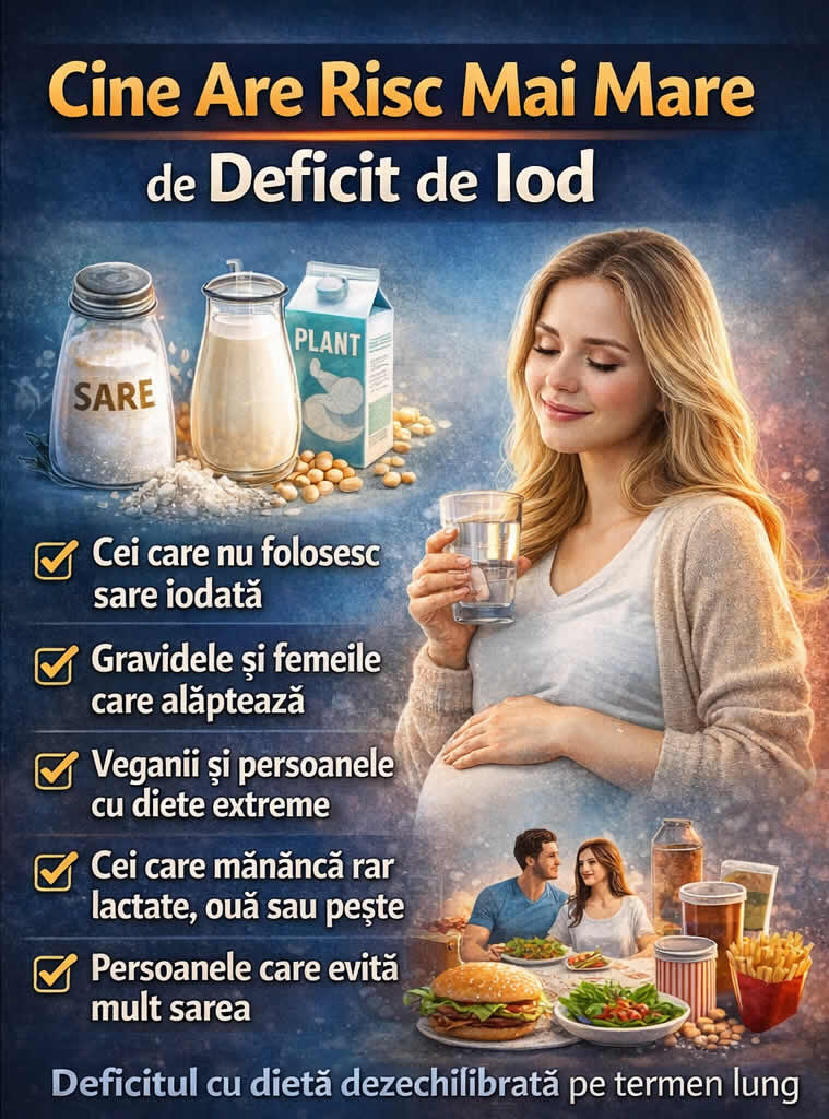 Persoane cu risc crescut de deficit de iod, inclusiv gravide, femei care alăptează, vegani, persoane care evită sarea iodată și cei cu dietă restrictivă