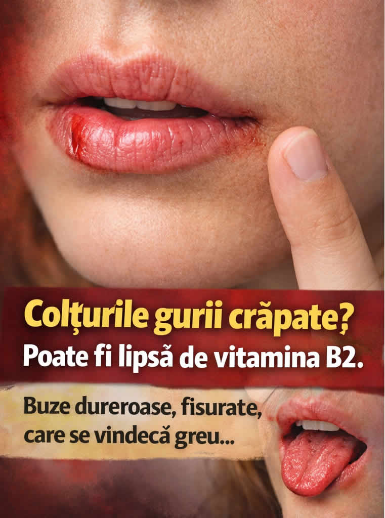 Colțurile gurii crăpate și buze fisurate, simptom frecvent în deficitul de vitamina B2 și lipsa de riboflavină