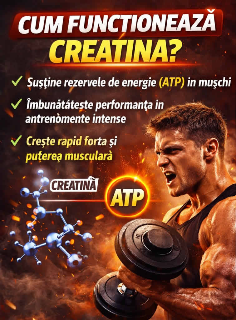 Cum funcționează creatina în mușchi – ATP, energie, forță și performanță la antrenament