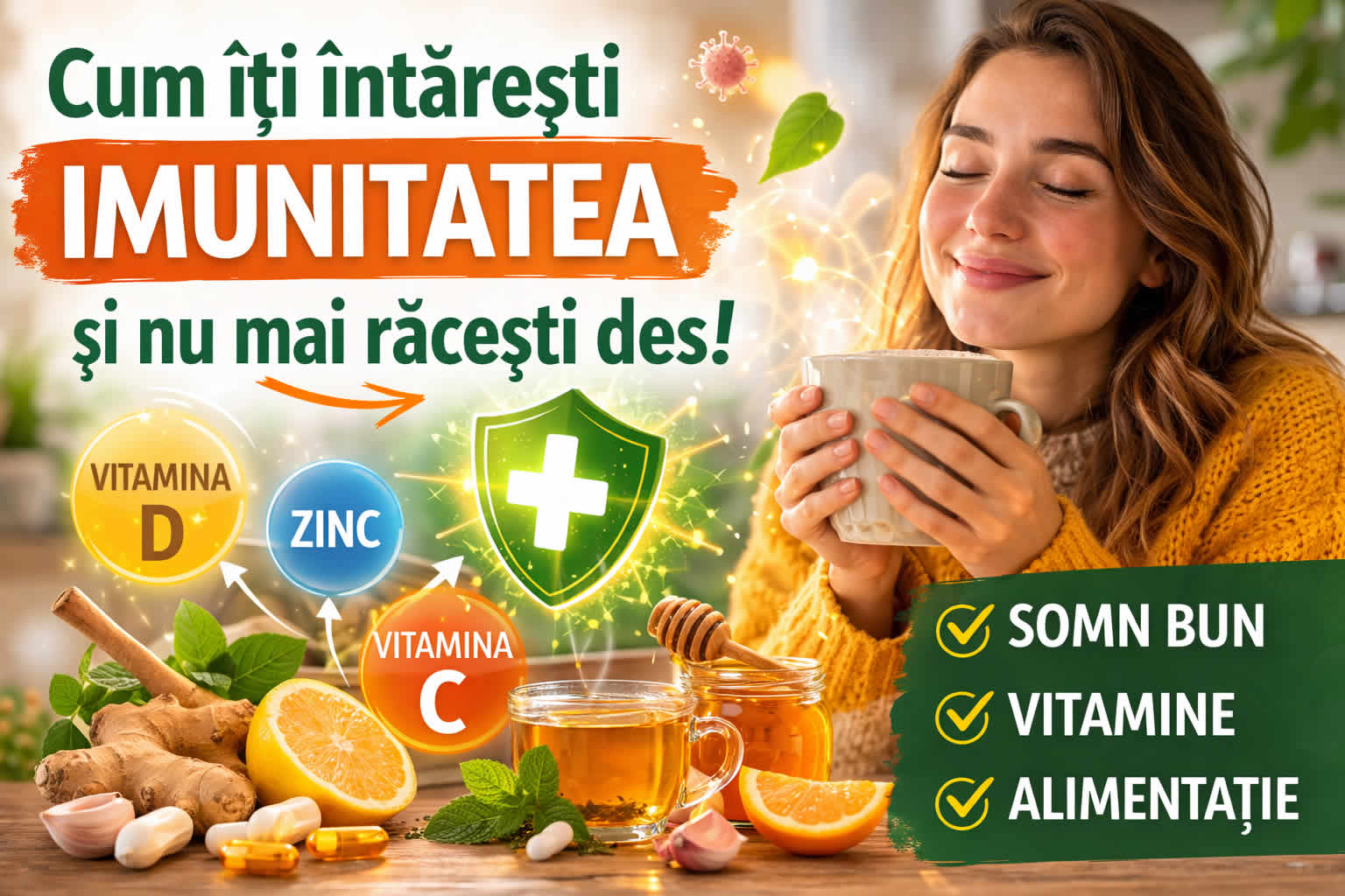 Cum îți întărești imunitatea natural cu vitamina D zinc vitamina C somn bun și alimentație echilibrată