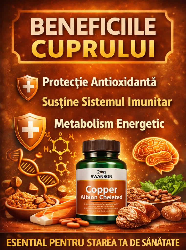 Beneficiile cuprului pentru imunitate, protecție antioxidantă și metabolism energetic – Copper Albion Chelated Swanson