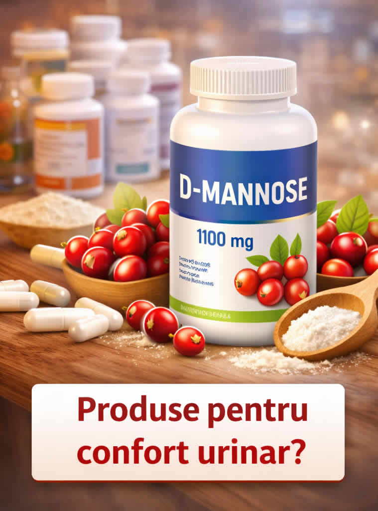 Produse cu D-manoza pentru confort urinar, imagine despre capsule, pudră și susținerea sănătății tractului urinar