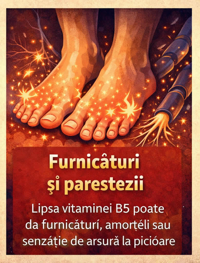 Deficit de vitamina B5 ilustrat prin furnicături, parestezii și senzație de arsură la nivelul picioarelor