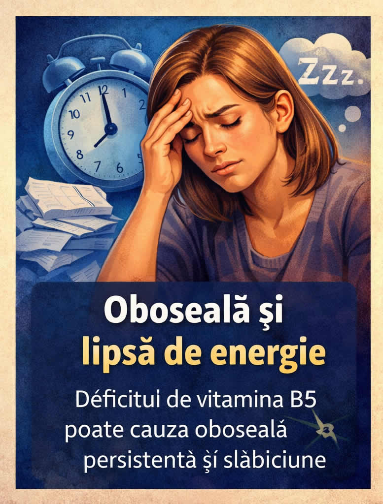 Deficit de vitamina B5 cu simptome precum oboseală, stres, epuizare și lipsă de energie