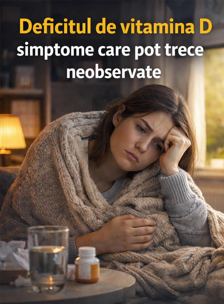 Femeie obosită în casă, ilustrând simptome discrete ale deficitului de vitamina D la persoanele care ies rar afară