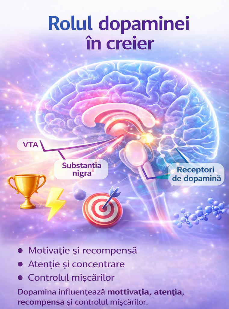 Rolul dopaminei in creier pentru motivatie, recompensa, atentie si concentrare
