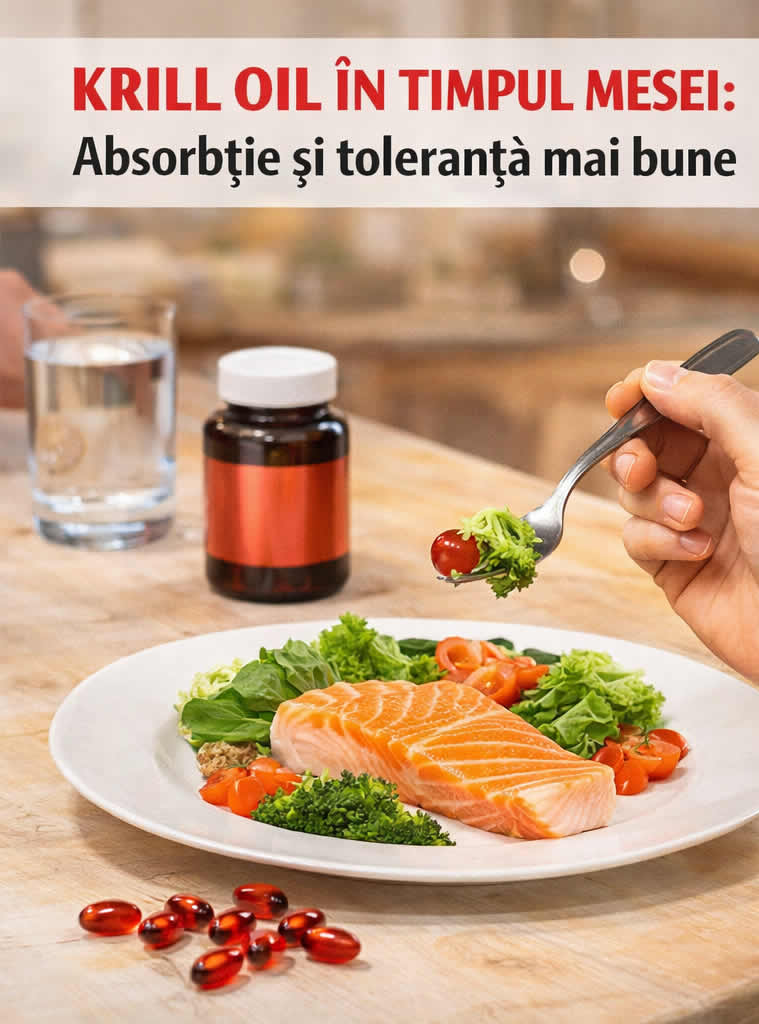 Krill Oil înainte sau după masă, administrare corectă pentru toleranță digestivă mai bună