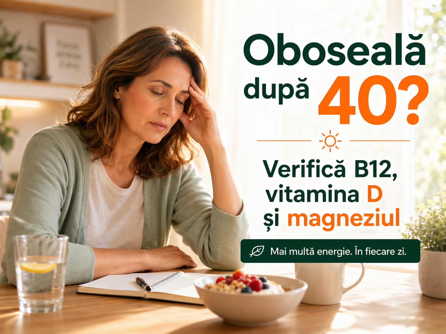 Oboseală după 40 de ani – verifică vitamina B12, vitamina D și magneziul pentru mai multă energie